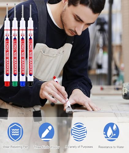 Image of 16 Pcs Marker Pen Permanent, Deep Hole Marker Pen, Carpenter Pencil, Long Nib Marker for Wood, Metal, Concrete, Professional Construction Tools, Industrial Use, DIY Projects