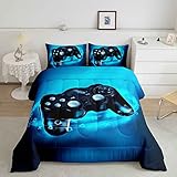 Feelyou Gamer Comforter Sets for Boys Twin Bedding Set for Boys Kids Gaming Comforter Gamer Room Decor Blue Video Game Bed Set Teens Bedroom Gamepad Duvet Set All Season 1 Comforter with 1 Pillow Case