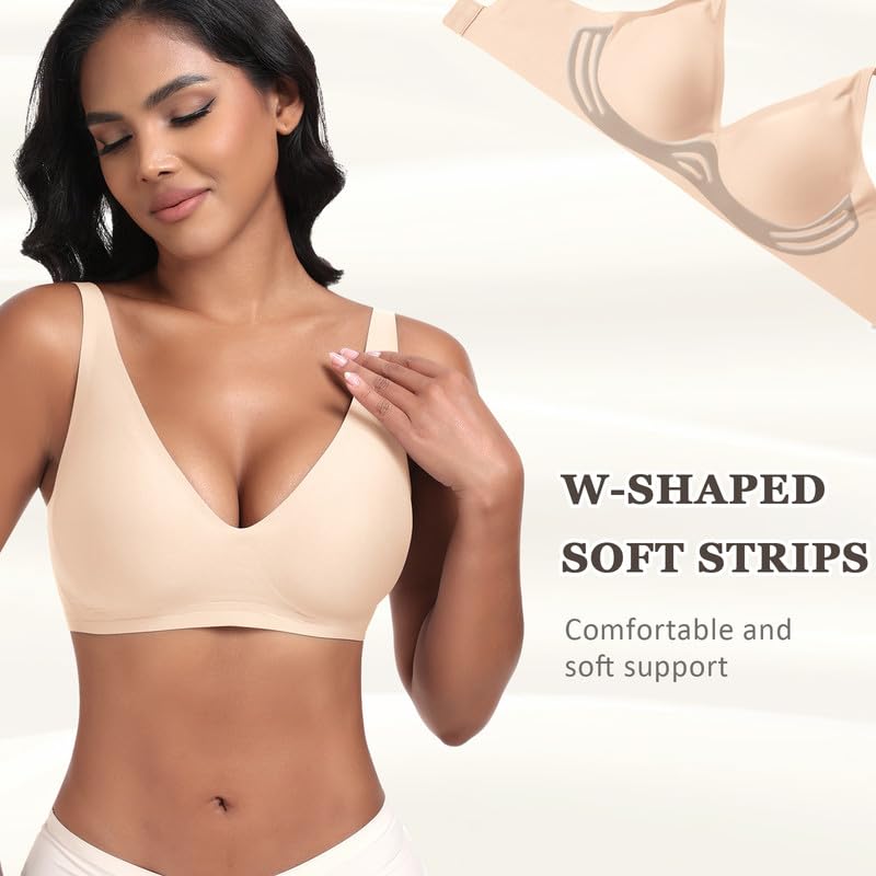 Deep V - Reggiseno senza fili da donna, supporto confortevole, senza cuciture, morbido, imbottito, in gelatina, per seni piccoli e grandi, bralette liscia con estensione extra