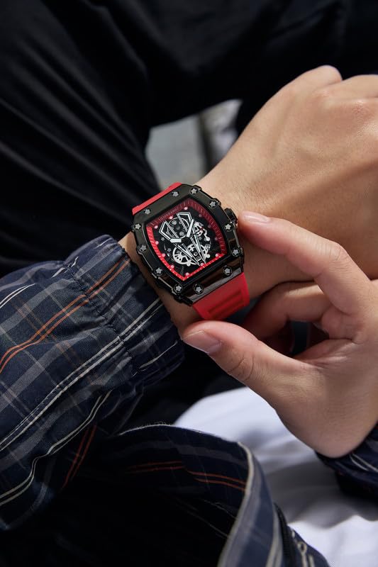 Image of Giordano Analog Quartz Watch for Men with Skeleton Rectangle Dial, Date Function, Luminous Hands and Markers, Silicone Strap - GZ-50237