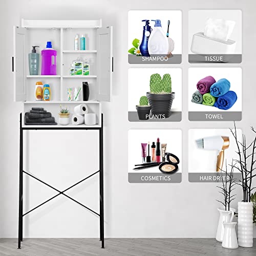 Apexnova Over The Toilet Storage Cabinet, Wooden Space-Saving Bathroom Organizer Shelf Over Toilet Storage Rack With Double Door And Adjustable Feet #TOP2