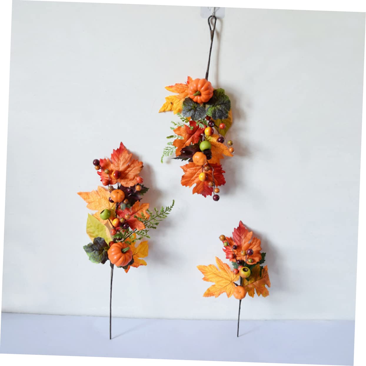Cabilock 5 Sätze Faux-ahorn-kürbis Kürbisse Künstliche Blumen Fallen Blätter Draußen Herbstdeko Künstliche Blüten Herbstlaub Künstlicher Ahornblattzweig Seidenblume Orange 2 Stück * 5