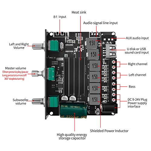 Lianai 2.1 canais BT 5.1 módulo de placa amplificadora de áudio digital alto e baixo tom subwoofer s