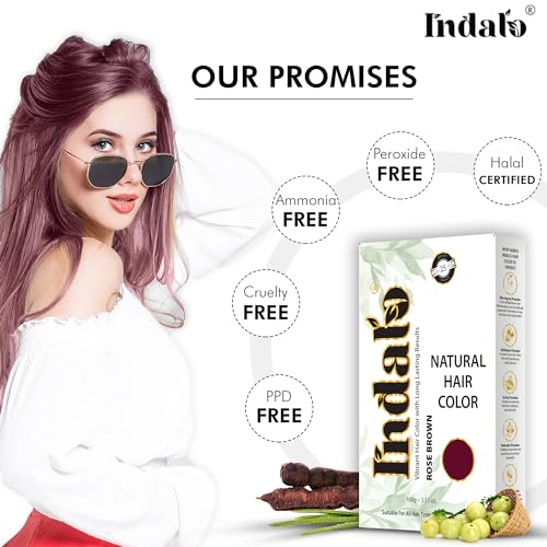 Image of Indalo Natural Hair Color Rose Brown | No Ammonia, No Paraben, No PPD, Rose Brown Hair Color | Suitable for Men & Women - 100g (Pack of 3)