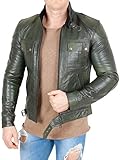Bikerjacke aus echtem Büffelleder in der Farbe oliv, Slim-Fit