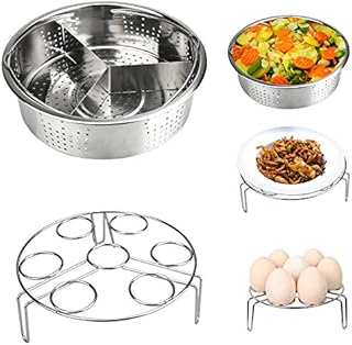 LYTIVAGEN 3 PCS Pressure Cooker Accessories Divider Steam Basket with Egg Steamer Rack Stainless Steel Steamer Rack Set Fits for 5,6,8qt Pressure Cooker