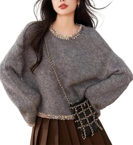 Women's Korean Style Round Neck Pullover Sweater Long Sleeve Lazy