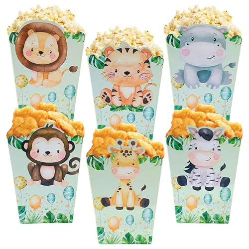 12 scatole per popcorn con animali della giungla sacchetti regalo safari animali caramelle goodie bags per safari selvatici baby shower regali di compleanno