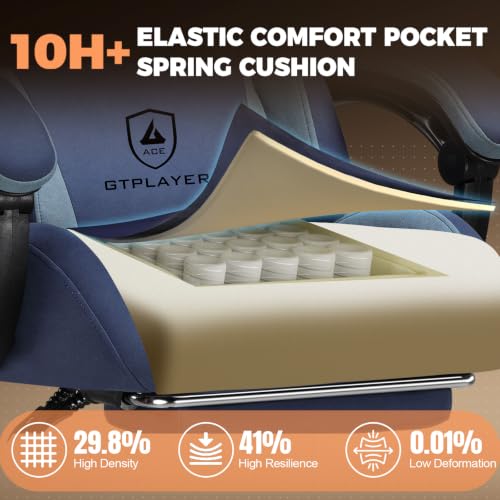 Image of GTPLAYER Gaming Chair with Footrest, Ergonomic Office Chair 400lbs Heavy Duty, Big and Tall Computer Desk Chair with Lumbar Support and Headrest, Breathable Tech Fabric, 90-155 Recline Blue