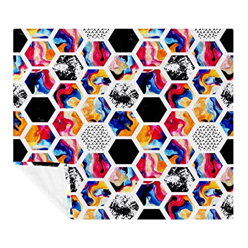 Couverture microfibre haut de gamme motif hexagone abstrait 150x130 - 2