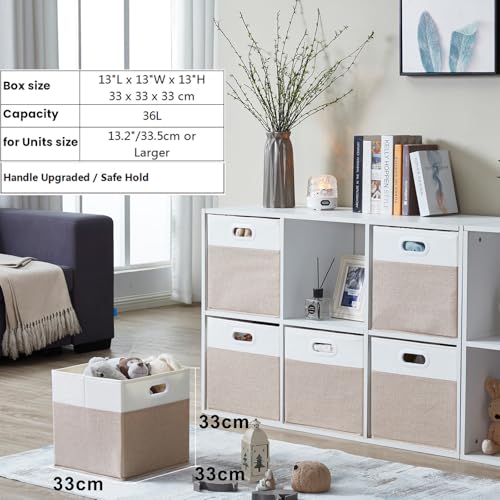 Mangata Aufbewahrungsbox 33x33x33 cm, faltenfrei Stoff Aufbewahrungskörbe für Kleiderkörbe, Körbe, Truhen, Spielzeug (4 er, Helles Khaki/Beige Weiß)