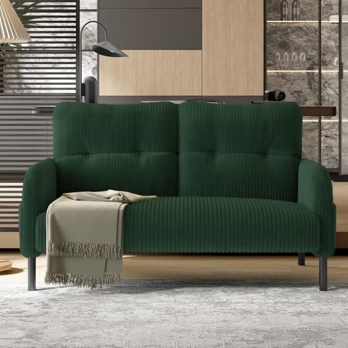 KOMHTOM Petit Canapé 2 Places en Velours Côtelé avec Dossier Haut Confortable, 4 Poches et Pieds en Métal - Canapé d'angle Moderne pour Salon, Chambre à...