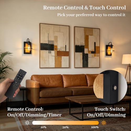 Image of Farmhouse Wall Sconces Battery Operated Set Of 2, Rechargeable Wall Lights