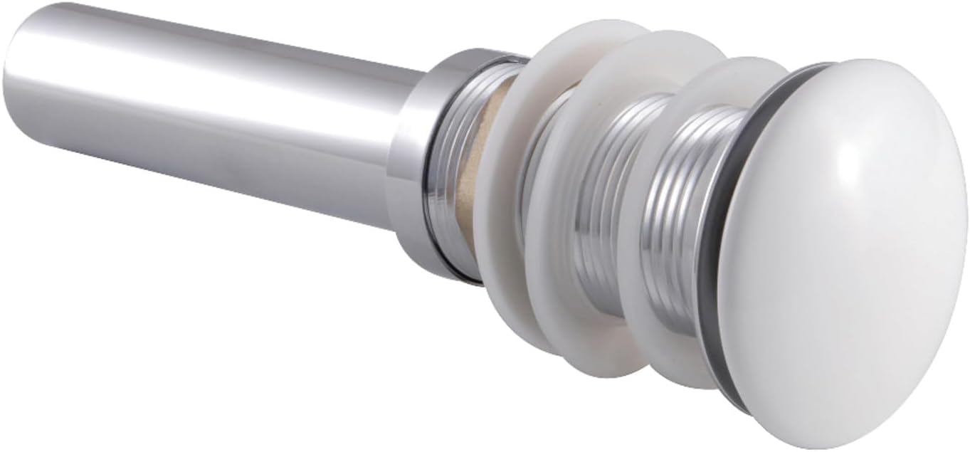 Kingston Brass EV7001WT Push Pop-Up Drain without Overflow, 22 Gauge, Polished Chrome/White