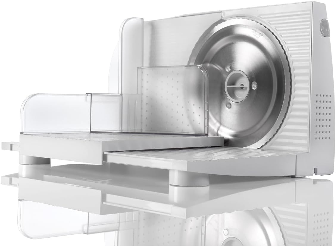 Gorenje R401W All Purpose Slicer, Solingen Knife, Made in Europe, Safety Button, Adjustable Cutting Thickness, White