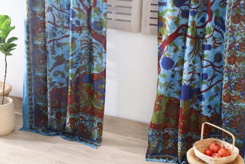 Popular Handicrafts Indian Hippie Bohemian Beautiful- Tree of Life- Bird Tie Dye Mandala Drapery Bedroom Living Room Balcony Curtain Panels Blue