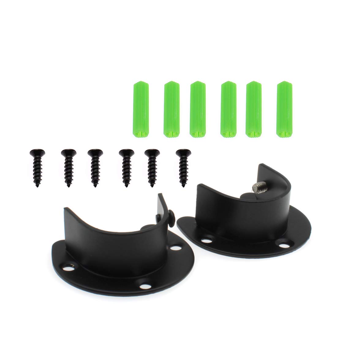 HAJXZH 2 Pcs 1-1/4 Inch Wardrobe Clothes Closet Rods, End Supports Sockets Flange For Hanging Clothes Pole Curtain Rod Holders Brackets Dowel Holder With Screws(Black)