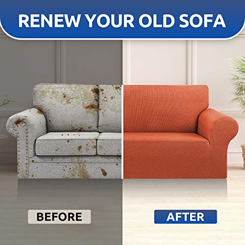 KEKUOU Stretch Oversized Sofa Slipcover 1 Piece Couch Sofa Cover (94"-110") Furniture Protector 4 Seater Sofa with Elastic Bottom for Kids,Pet.Jacquard Checked Pattern Fabric(X Large,Pureed Pumpkin)
