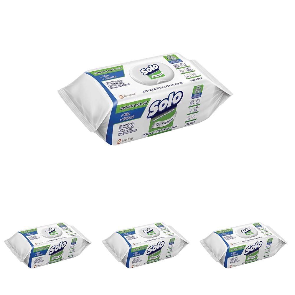Solo Yüzey Temizleme Mendili Doğal Güç Okaliptus & Çam, 100 Yaprak 4lü paket