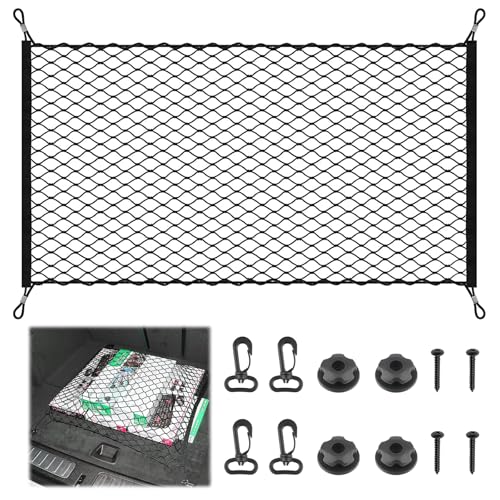 ZMNVHJ Filet de Rangement Coffre de Voiture Filet Elastique 120cm x 70cm Filet Coffre Voiture pour Bagages Maille pour Voiture 4 Crochets, 4 vis, 4 Anneaux de Verrouillage pour Plupart des Voitures