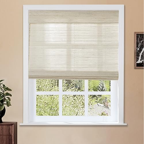 Image of TWOPAGES Customized Cordless Roman Window Shade No Drill Roman Shade Blackout Light Filtering Ramie Roman Blind for Indoor Windows, 1 Piece, Wall White