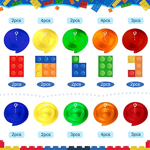 Image of Eersida 30 Pcs Building Blocks Party Favors Hanging Swirl Decoration Set with Single Double Hanging Swirl for Building Block Theme Birthday Baby Shower Summer Ceiling Decor