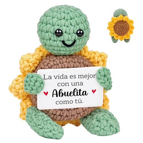 Aurasky Tortuga de Crochet con Girasol – Muñeco de Apoyo Emocional para Abuela, Incluye Tarjeta: “La Vida es Mejor con una Abuelita como Tú”. Regalo para Día de la Abuela y Navidad