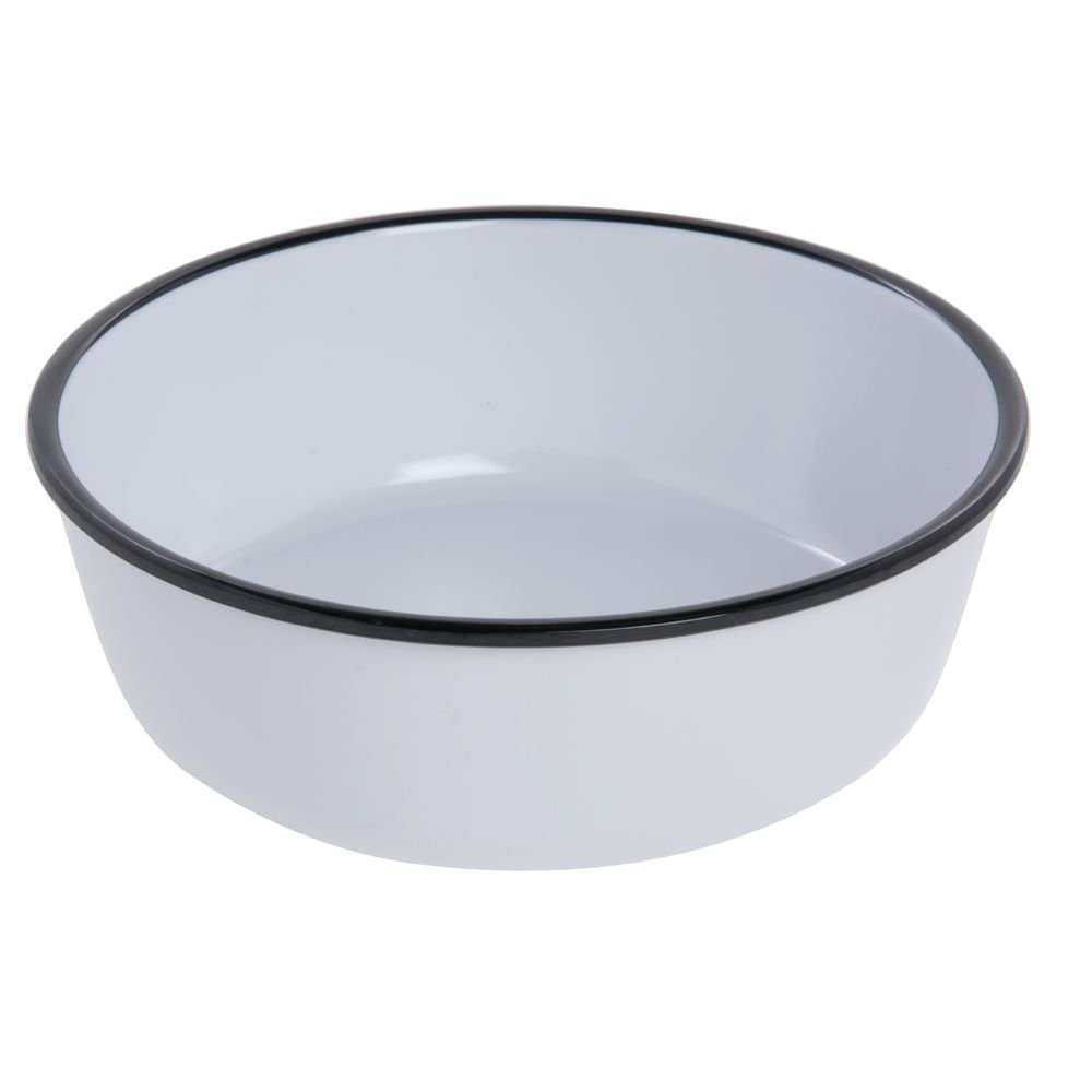 Serving Bowl Enamelware Look Melamine White/Black 8 9/10" Dia x 3" D by HUBERT – 9 inches diameter x 3 inches height, Melamine, White, Model 234812