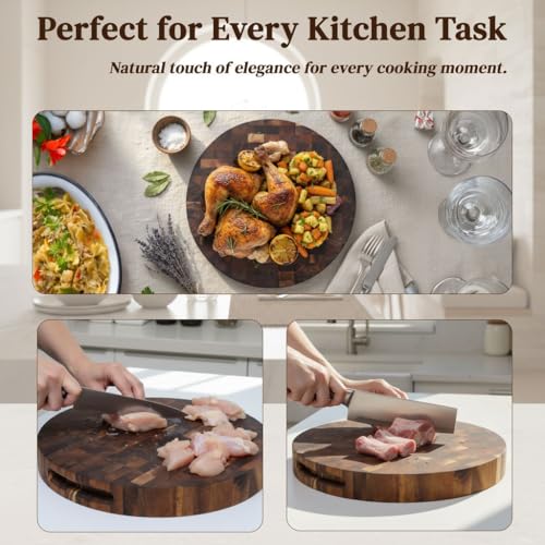 Tabla de Cortar Redonda de Acacia de Grano Final, 30 cm x 30 cm x 3,8 cm, Tabla para Carnes, Quesos y Preparación de Cocina, Madera Maciza Dura, Amigable con Cuchillos, Tabla para Servir No Tóxica de NEW M WAY TEAK WOOD miniatura 4