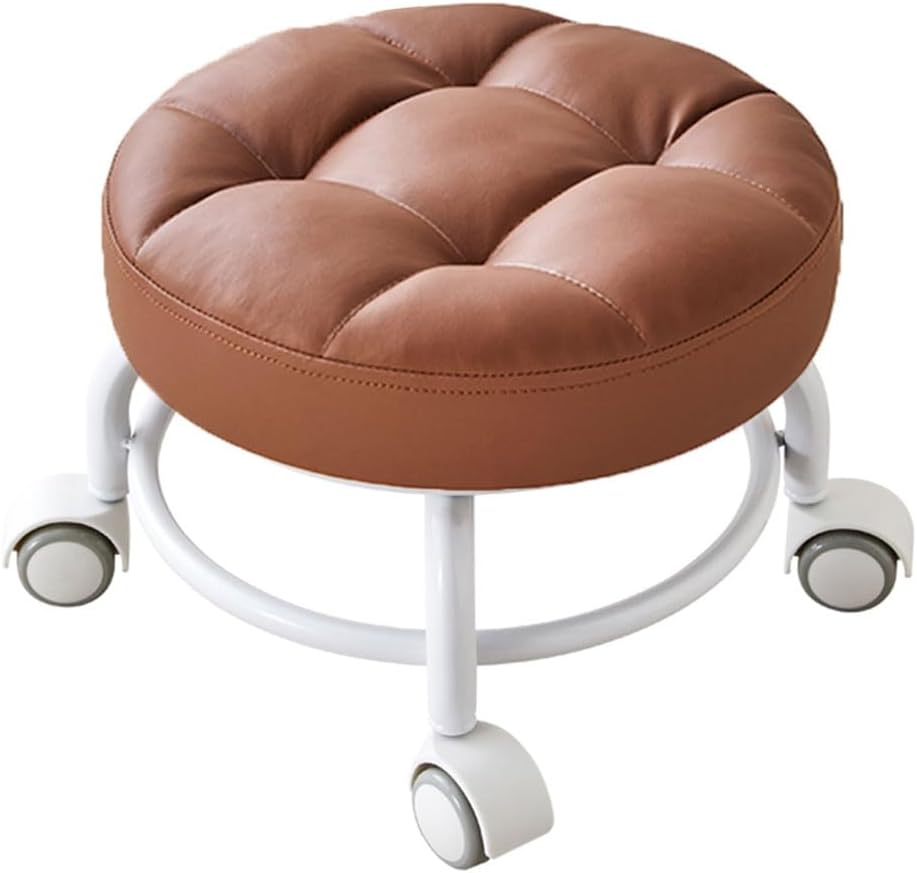 Low Roller Stool with 360° Swivel Wheels, Low-Height Short Rolling Stool Seat, PU Leather Heavy-Duty Small Mechanic Chair, Rolling Stools for Pedicure, Garage, Shop, Library orange1
