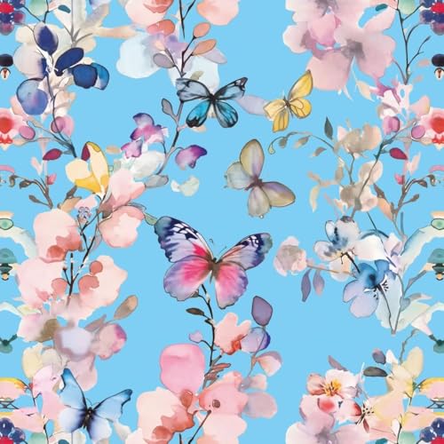 Image of Peel and Stick Floral Butterfly Wallpaper 45x300cm Self Adhesive Waterproof Removable Wall Sticker Decorative Wall Covering for Bedroom, Living Room & Home Decor (Floral Butterfly Design)