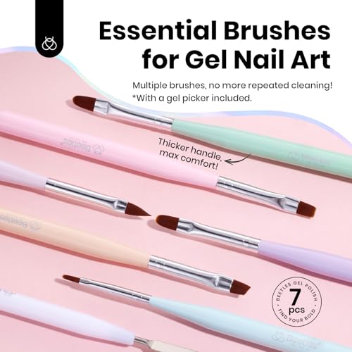 Image of Beetles Nail Art Brushes Set, 7Pcs Nail Art Tools, Fingernail Art Design Pens, Wood Alloy Handle Nail Brush Set, Nail Brushes for Nail Art Salon DIY at Home Manicure Gifts for Women