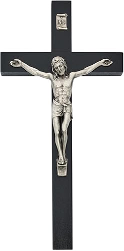 Crucifijo de madera negra de 10 pulgadas con corpus plateado