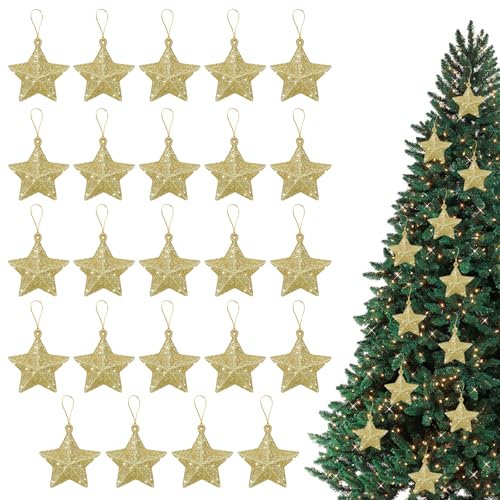 24 Weihnachtsbaum Stern, Glitzer Weihnachtsbaumspitze Sterns 5cm,...
