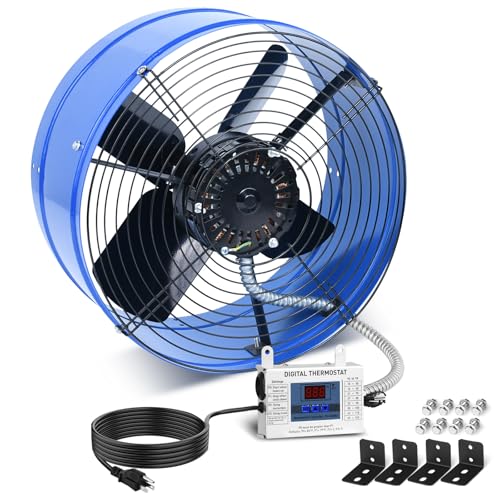 15' Attic Exhaust Fan with Thermostat - 1300CFM Gable Vent Fan with Thermostat Covers 1850 Sq.ft, Plug-and-Play Gable Attic Fans with 20FT Power Cord & 60Hz Motor Low Noise for Home Garage Shed