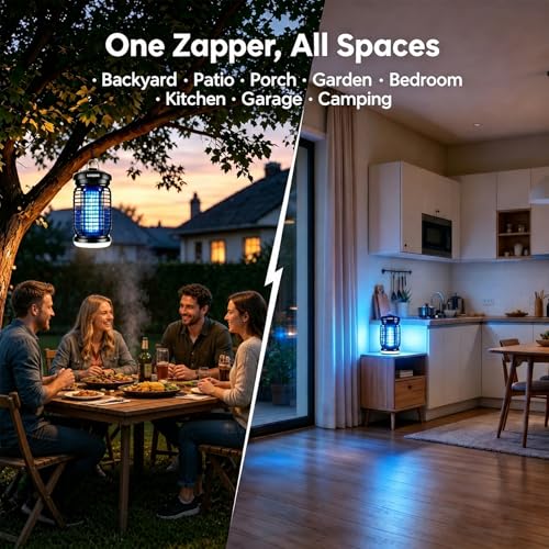 Image of LUOJIBIE Bug Zapper Outdoor, Electric Mosquito Killer Fly Trap with UV /LED Light, 4200V High Voltage Waterproof Flying Insect Zapper for Backyard Patio, Indoor Mosquito Zapper for Home Garage