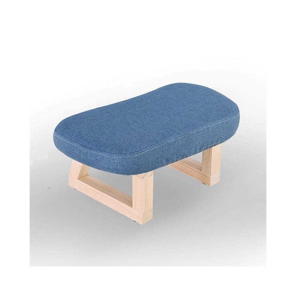 Repose-Pieds en Bois Massif Bleu avec Housse Lavable pour Salon