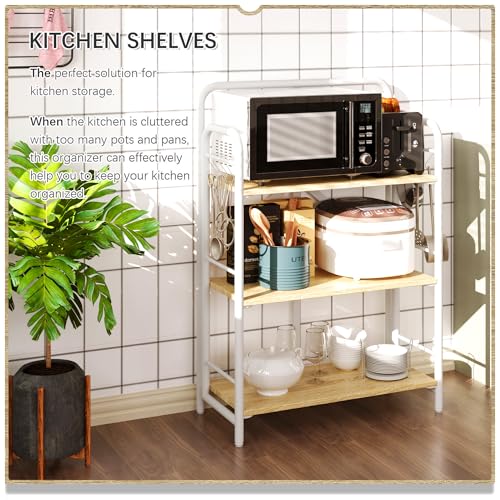 Image of 4NM No Assembly Folding Bookshelf, 3 Tiers Collapsible Book Shelves Open Industrial Foldable Storage Bookcase Shelf for Bedroom, Living Room, Home Office - Natural and White