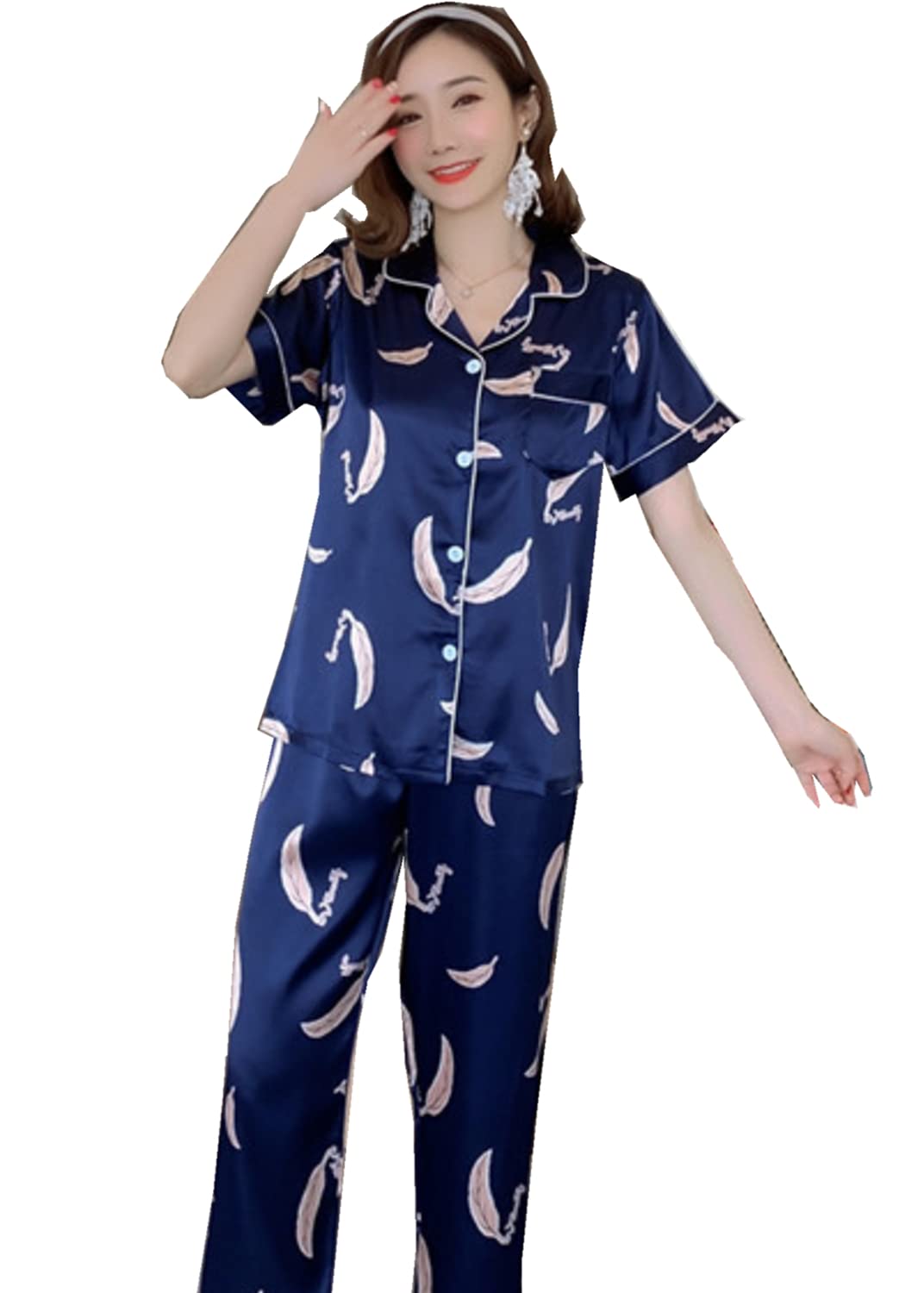 Free size women's Pajama sets, Comfortable cotton silk clothing sleepwear  Piece Sleepwear Top and Pants, Home outing casual Pajamas, Fashion home