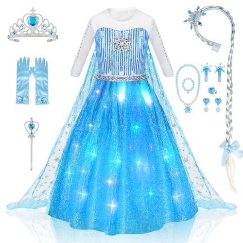 MELAND Princess Costumes for Girls Blue Light up Princess Dress up for 3 to 10 Year Old Girls Gift