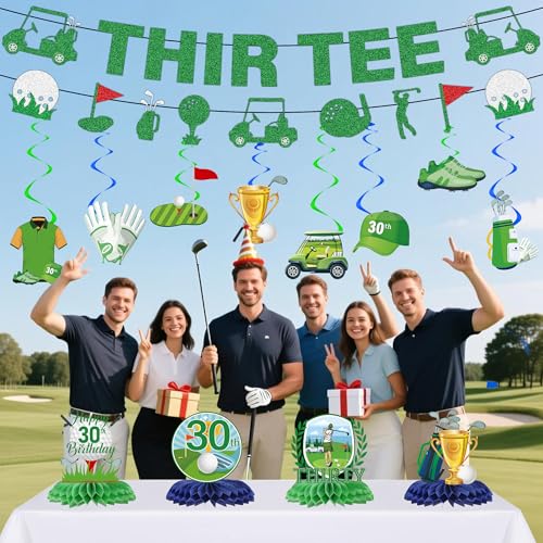 Image of Golf 30th Birthday Decorations Men - 14 Pcs Golf Themed Thir Tee Banners, Hanging Swirls, Honeycomb Table Centerpieces for Him Men 30 Birthday Celebration Sports Party Supplies Decoration