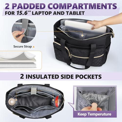 Image of SDYSM Teacher Tote Bag 15.6 inch Laptop Bag Work Bags for Women Nurse Tote Professional Computer Messenger Shoulder Bags Laptop Briefcase for Office, College, Nursing, Black