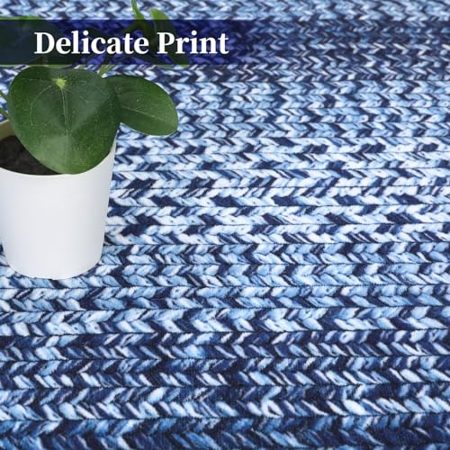 GAOMON Braided Rug 6x9 Washable Rug Braided Print Accent Rug Vintage Living Room Rug Low Pile Non Slip Indoor Carpet Non-Shedding Aesthetic Foldable Rug for Bedroom Farmhouse Office Nursery Navy