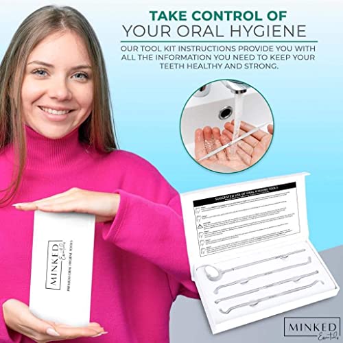 Minked Dental Toolkit, Teeth Cleaning Picks, 4 Pcs Premium Oral Hygiene Tools With Travel Case, Stainless Steel Plaque Remover, Tarter Scaler, Probe And Mirror, Storage Box Included. #TOP2
