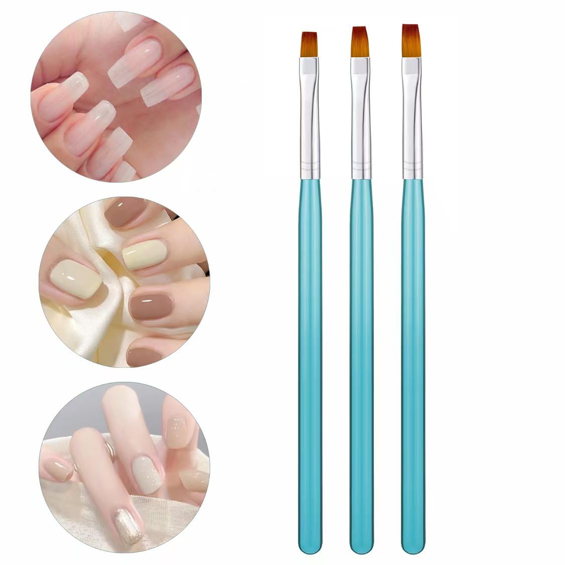 3Pcs Flat Gel Nail Brushes, Blue Builder Gel Brush, Polygel Brush, Clean Up Brush for Cleaning Polish Mistakes On The Cuticles, Gel Brushes For Nails, Hard Gel Brush for Nail Art Design Painting