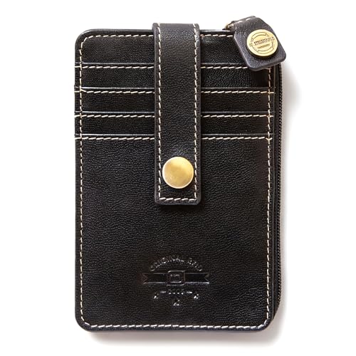 Image of ID Stronghold RFID Blocking Front Pocket Wallet - Slim Minimalist Genuine Leather Wallet with Zipper Coin Pocket (Mega Black)