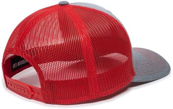 Outdoor Cap Blank Modern Trucker Hat - Mesh Back, Adjustable, Snap Back, Cotton Twill Cap, One Size, Heathered Grey/Red - Image 2