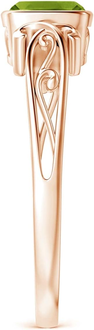 Angara Natural Peridot Solitaire Ring for Women | Cushion-Cut Peridot Solitaire Ring in 14K Solid Gold | August Birthday, Anniversary, Gemstone Jewellery Gift