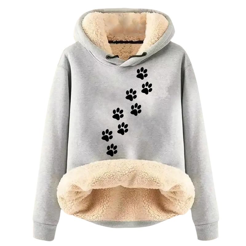 oneforus Damen Hund Pfote 3D-Druck Hoodies Fleece Gefüttert Sherpa Langarm Sweatshirts Casual Niedlich Grafik Pullover Pullover Pullover Tops