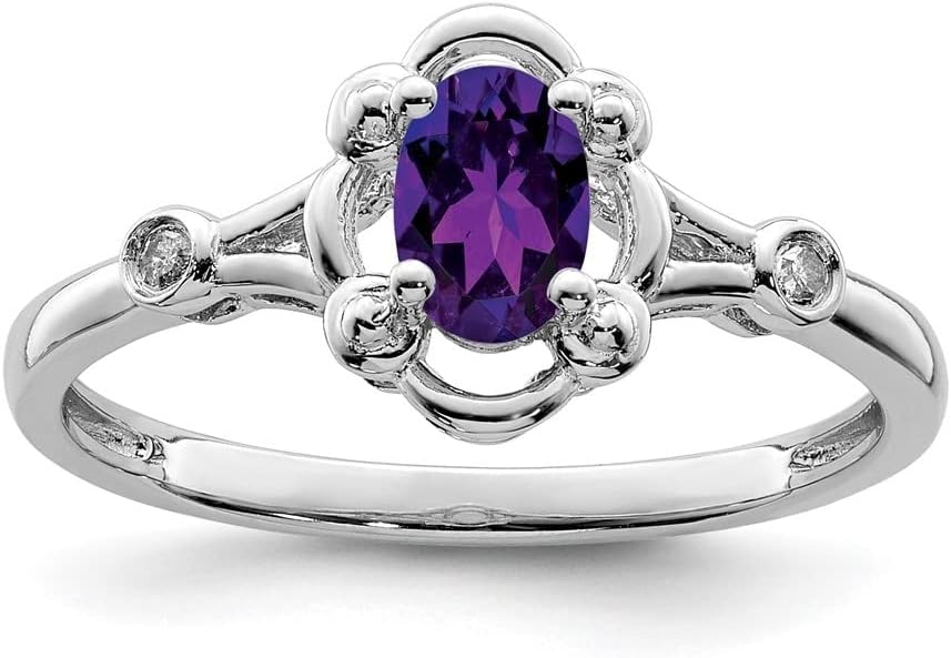 Diamond2Deal 925 Sterling Silver Amethyst and Diamond Solitaire Ring Size 6